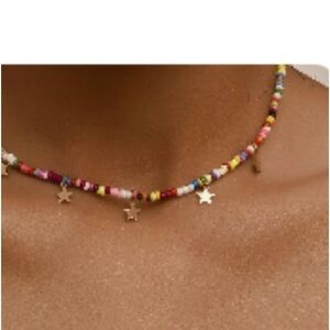 Rainbow Mini Beaded Necklace with Gold Colored Charms and extender